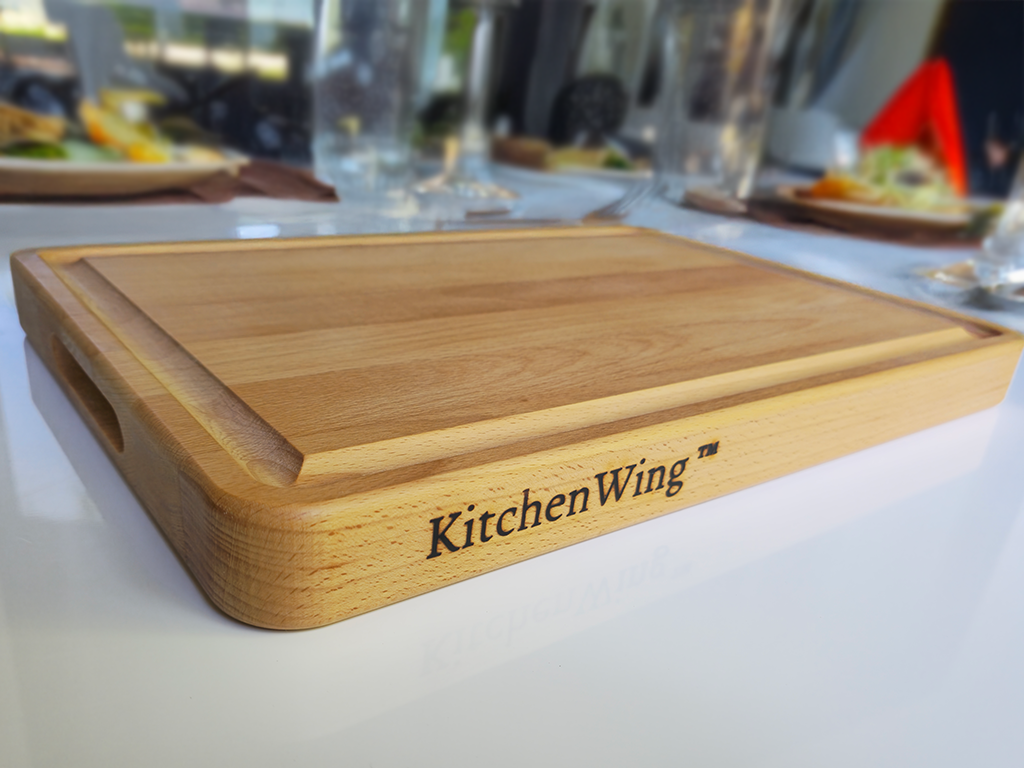 Kitchen Wing medium beech wood cutting board with juice groove and side handles