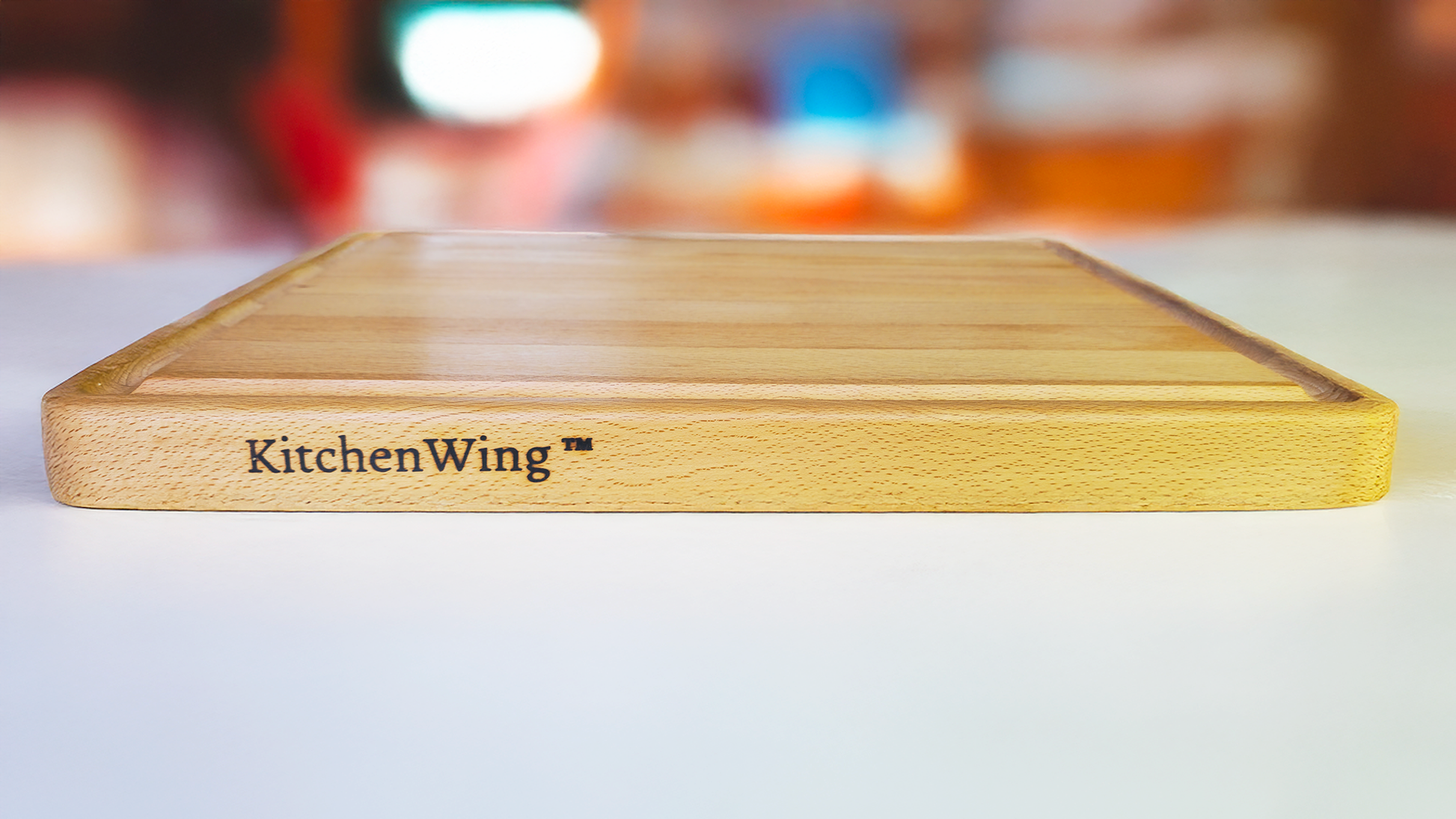 Kitchen Wing large beech cutting board with juice groove and side handles